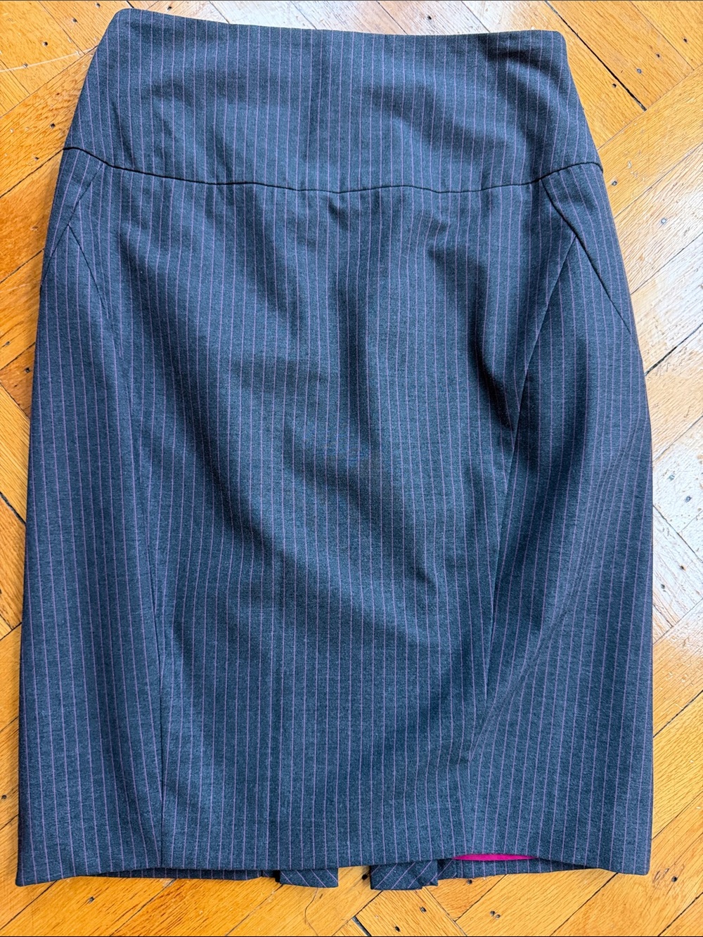 Express Gray and Pink Pencil Skirt with Pink Pinstripes Split Detail